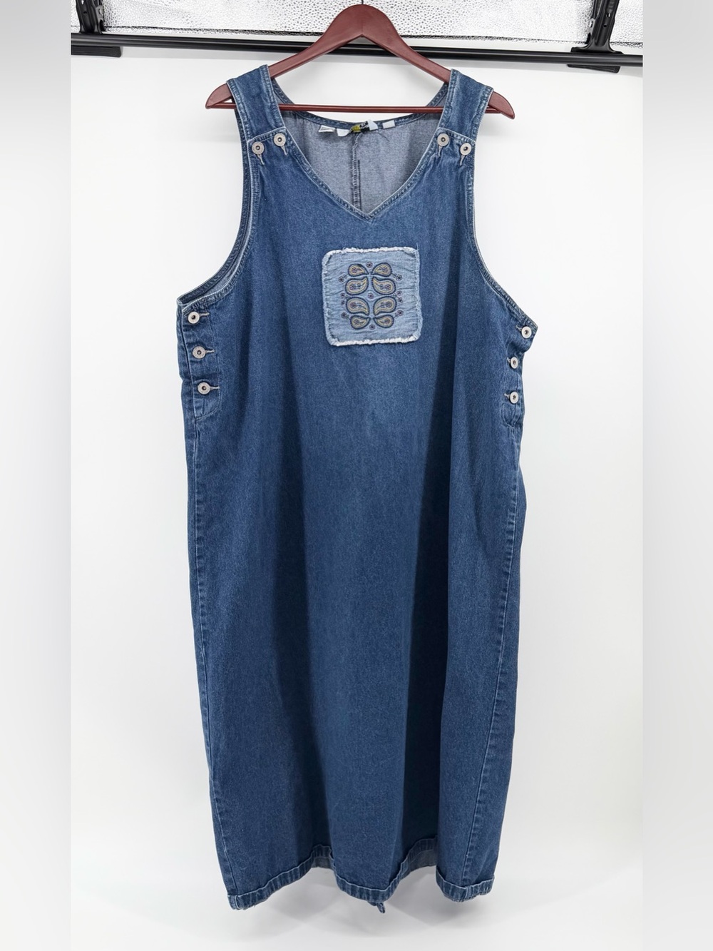 Vintage 90s Sunshine‎ Apparel Denim Jumper Maxi Dress 3X Cottagecore Paisley